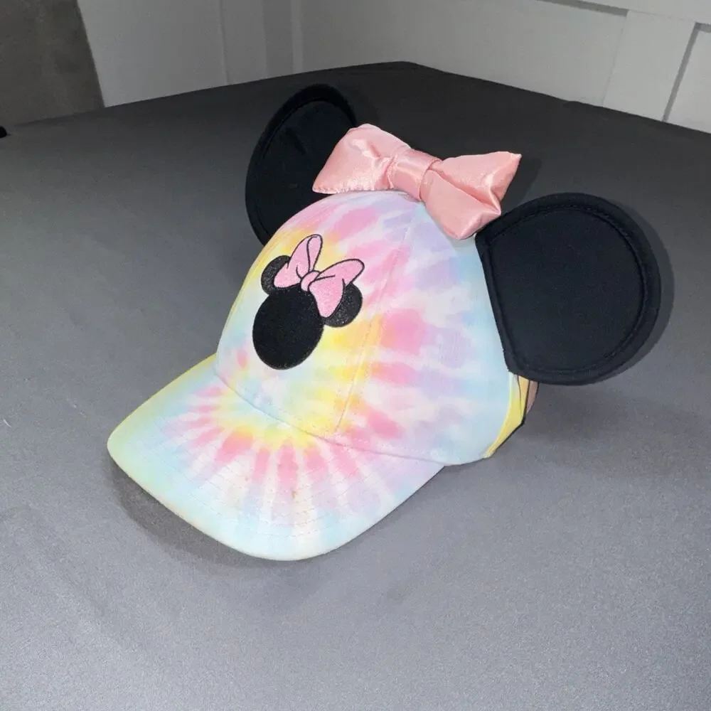 Disney Minnie Mouse Tie-Dye Baseball Cap Hat w/ Ears & Pink Bow Adult Unisex